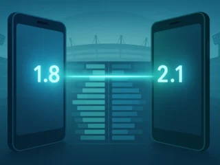 Illustration of two phones trading betting odds across an order book, representing peer-to-peer betting platforms