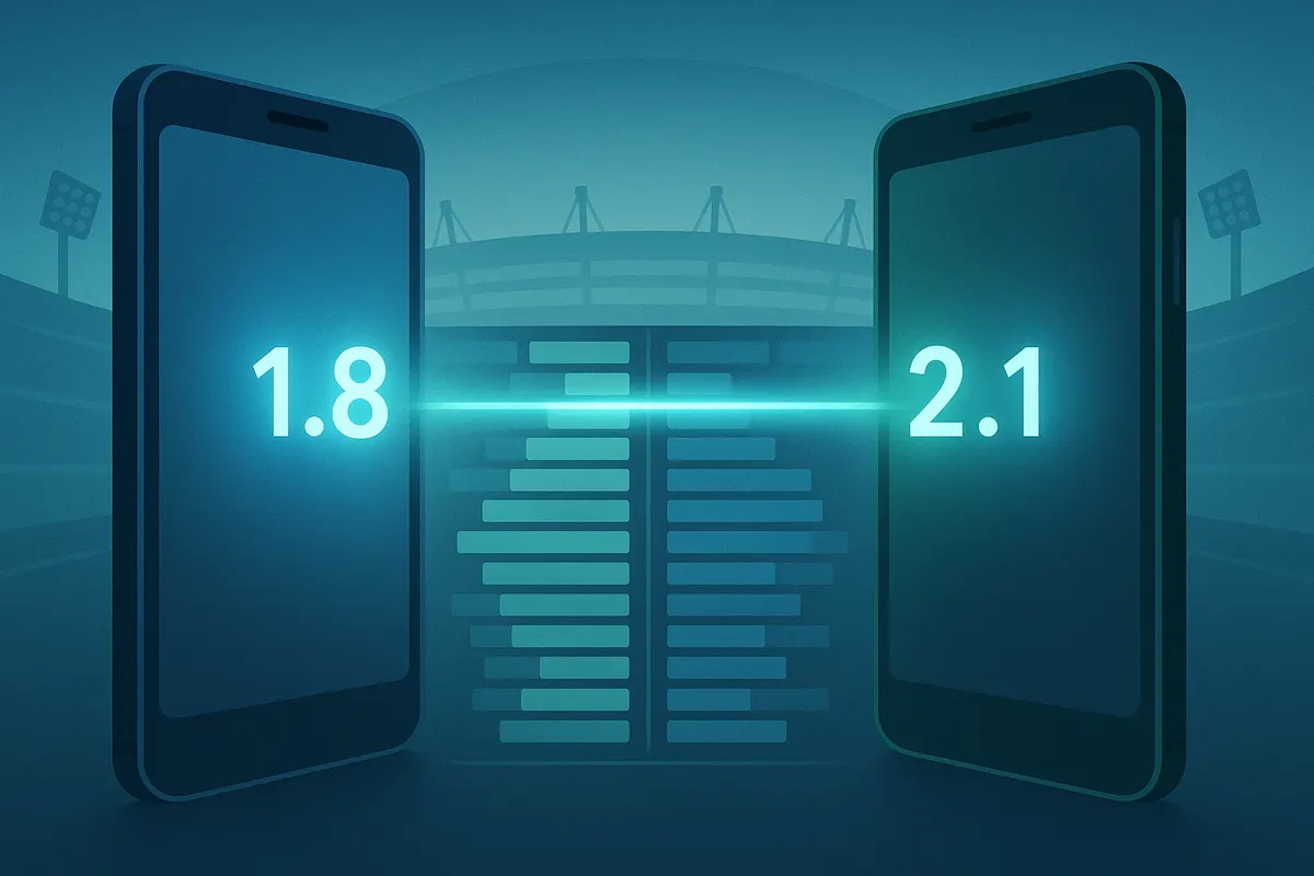 Illustration of two phones trading betting odds across an order book, representing peer-to-peer betting platforms