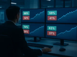 Trading desk monitors displaying yes/no event contract prices and probability percentages