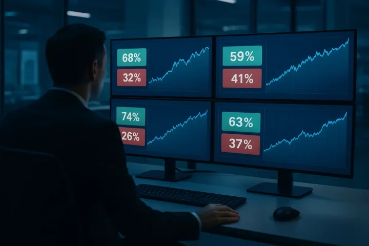 Trading desk monitors displaying yes/no event contract prices and probability percentages