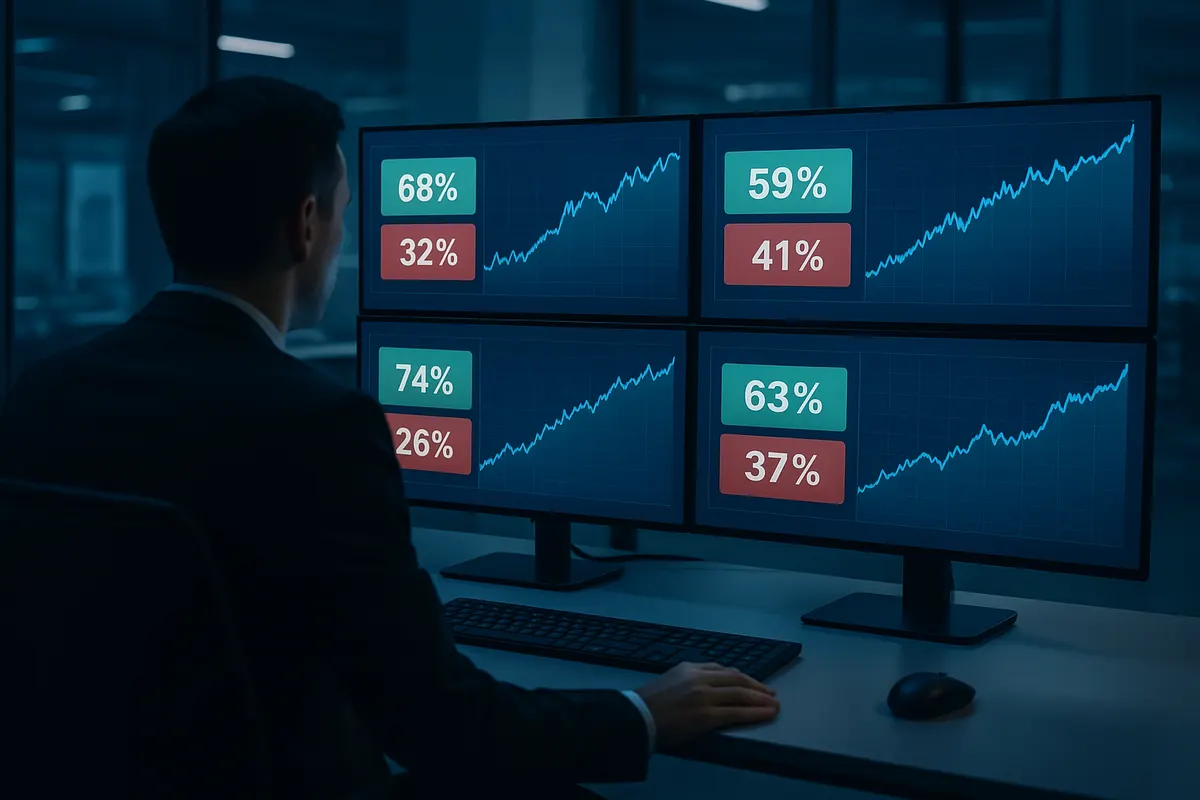 Trading desk monitors displaying yes/no event contract prices and probability percentages