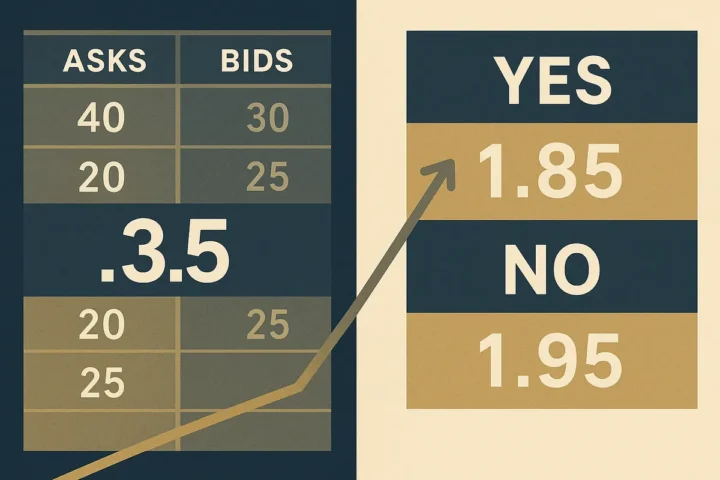 Illustration comparing a binary event contract order book with a betting odds board