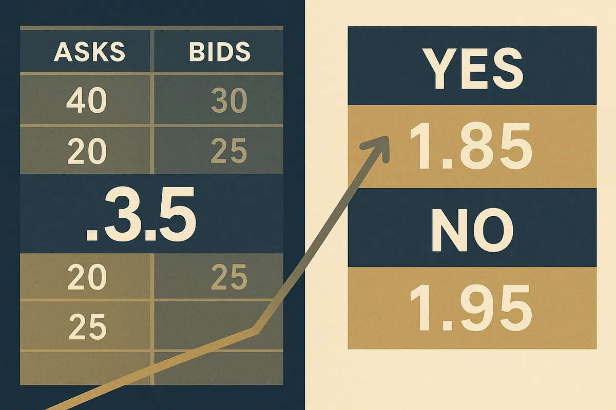 Illustration comparing a binary event contract order book with a betting odds board